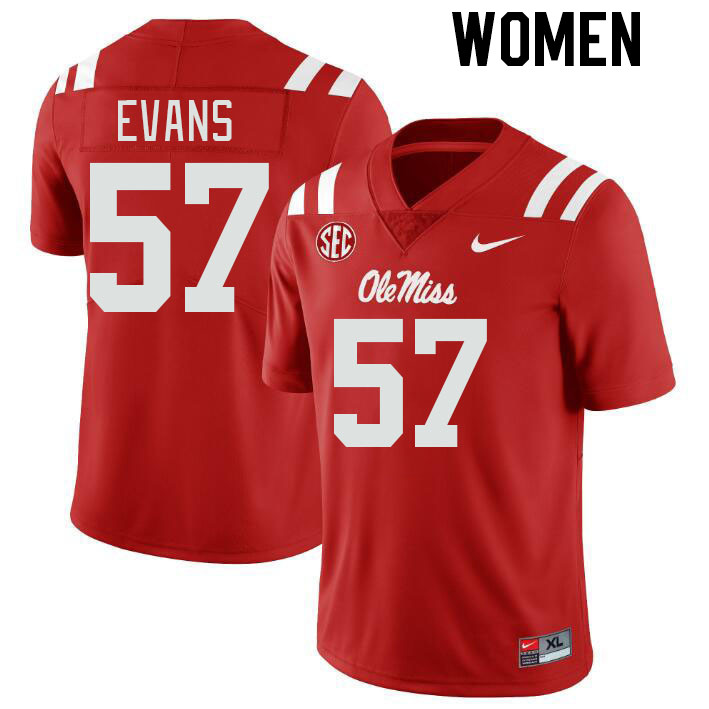 Women #57 Paris Evans Ole Miss Rebels College Football Jerseys Stitched-Red